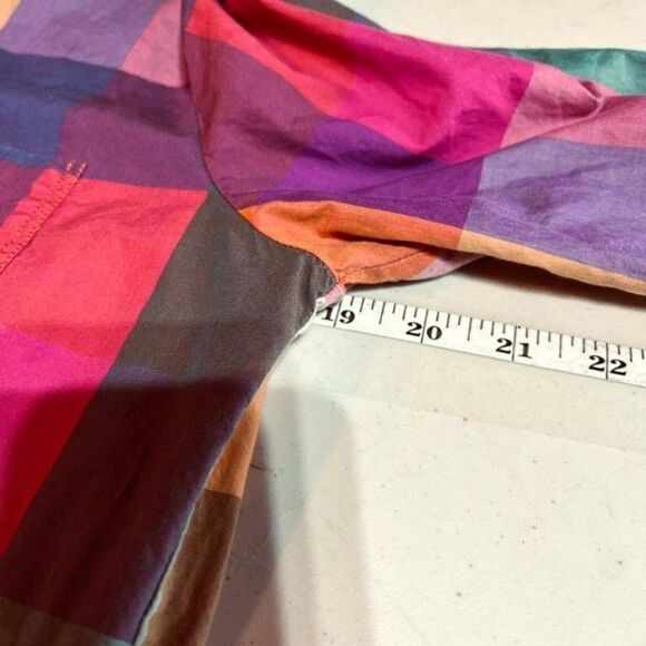 Broadway & Broome Plaid Colorful Spring Pink Blue Button Down Top Shirt Size XS - Picture 5 of 10